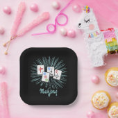 Mahjong Tiles Blue Sternexplosion Custom Pappteller (Party)