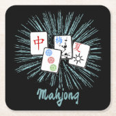 Mahjong Tiles Blue Sternexplosion Custom Rechteckiger Pappuntersetzer (Vorderseite)