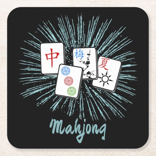 Mahjong Tiles Blue Sternexplosion Custom Rechteckiger Pappuntersetzer (Vorderseite)