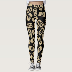 Mahjong Tiles Brown auf Black Leggings