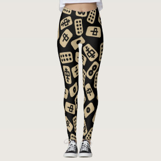 Mahjong Tiles Brown auf Black Leggings