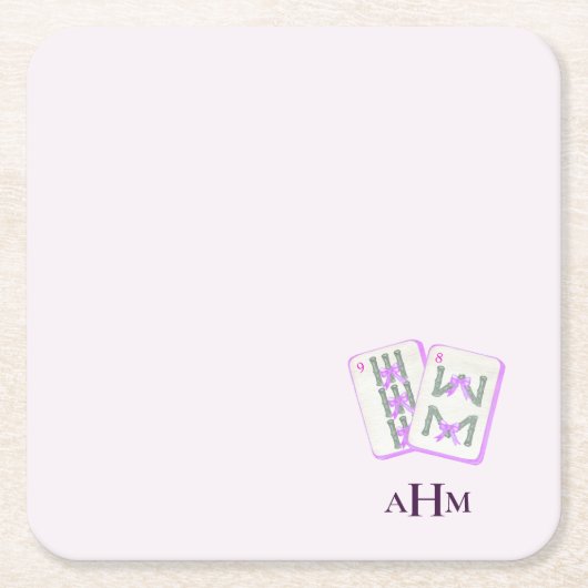 Mahjong Tiles Monogram Lavender Rechteckiger Pappuntersetzer (Vorderseite)