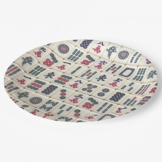 Mahjong Tiles Pappteller (Schrägansicht)