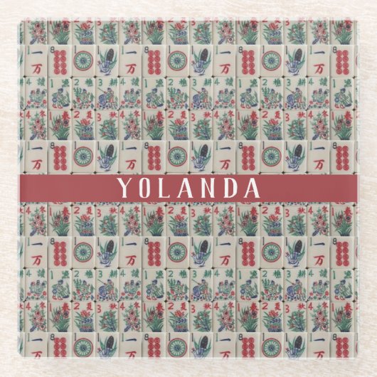 Mahjong Tiles Pattern Personalisiert Glasuntersetzer (Vorderseite)