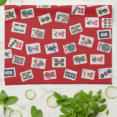 MahJong tiles (symbols) on red Geschirrtuch (Gefaltet)