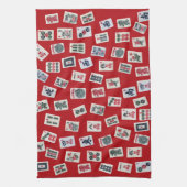 MahJong tiles (symbols) on red Geschirrtuch (Vertikal)