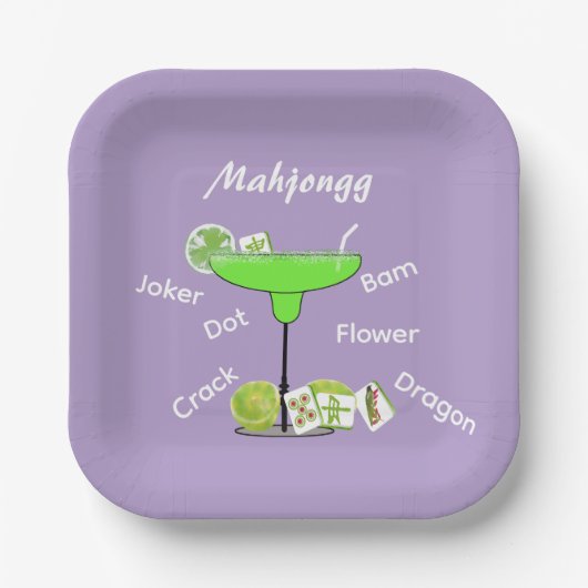 Mahjong Tiles und Margarita Lila Paper Plate Pappteller (Vorderseite)