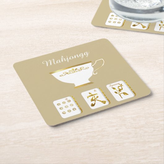 Mahjong Tiles und Teacup Paper Untersetzer (angewinkelt)