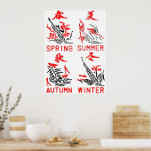 Mahjong Tiles, vier Jahreszeiten, auf weißem Grund Poster (Küche)