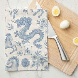 Mahjong Toile Kitchen Towel - Horses and Dragons Geschirrtuch