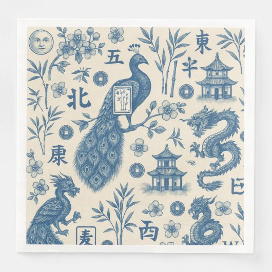 Mahjong Toile Party Napkins Serviette (Vorderseite)