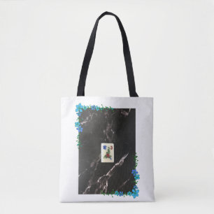 Mahjong Tote Bag mit blauem Blumenakzent Tasche