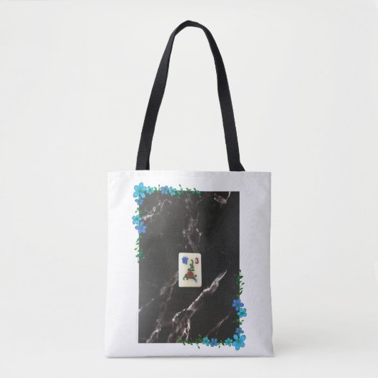 Mahjong Tote Bag mit blauem Blumenakzent Tasche (Vorderseite)