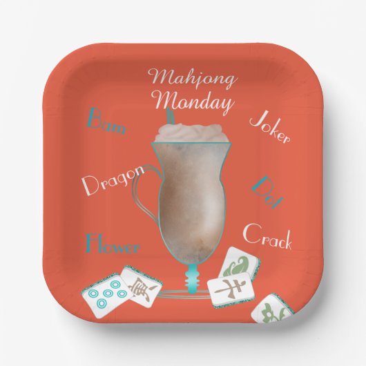 Mahjong- und Kaffee-Party-Papierteller Pappteller (Vorderseite)