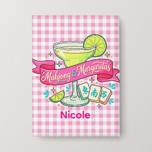 Mahjong und Margaritas Spielabend-Cocktail Button (Vorderseite)