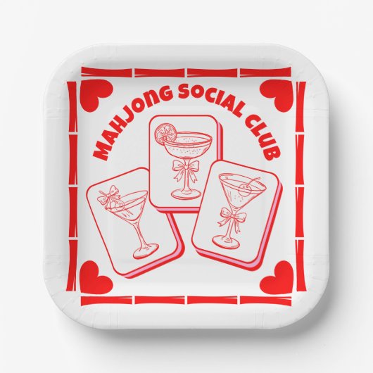 Mahjong Valentine's Party Cocktail Pappteller (Vorderseite)