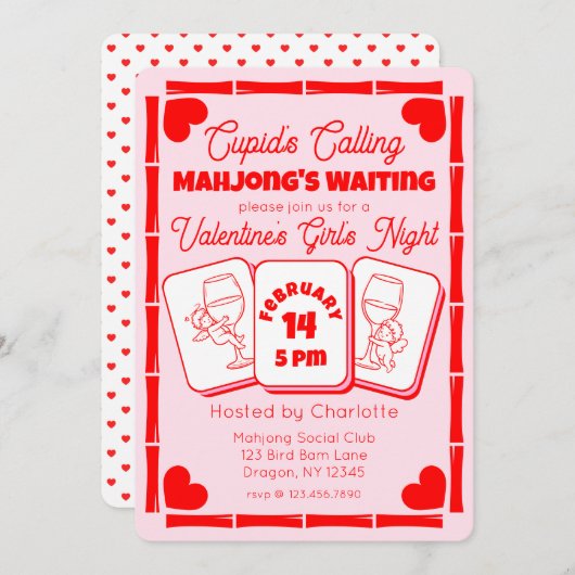 Mahjong Valentine's Party Cupid Invitation Einladung (Vorne/Hinten)