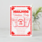 Mahjong Valentine's Party Invitation Einladung (Stehend Vorderseite)