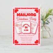 Mahjong Valentine's Pink Party Invitation Einladung (Stehend Vorderseite)
