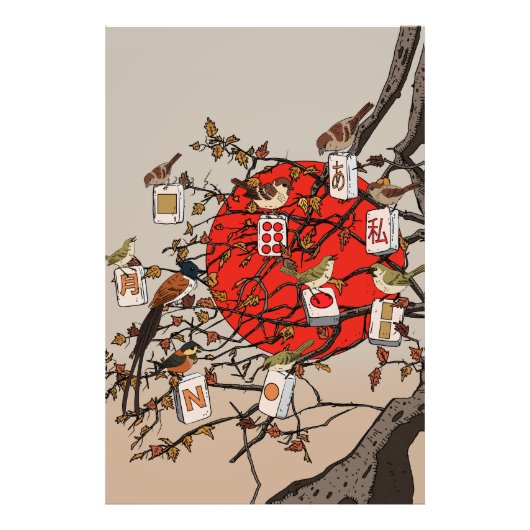 Mahjong Vögel Spiel Fotodruck (Vorne)