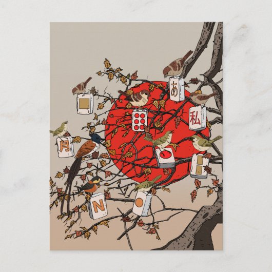 Mahjong Vögel Spiel Postkarte (Vorderseite)