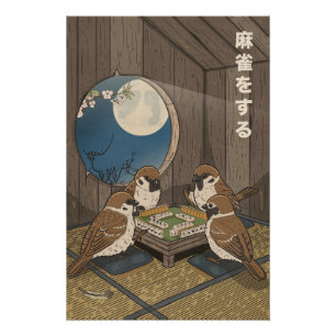 Mahjong Vögel spielen Spiel  Poster