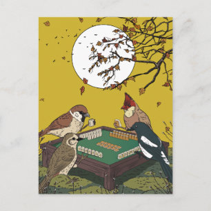 Mahjong Vögel spielen Spiel  Postkarte