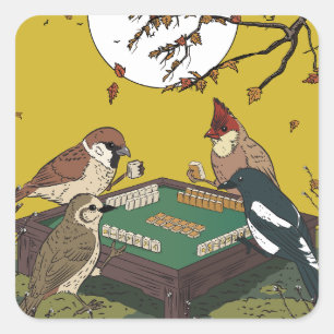 Mahjong Vögel spielen Spiel  Quadratischer Aufkleber