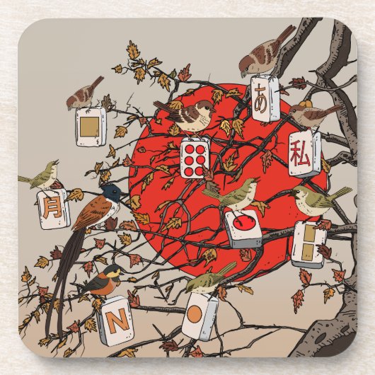 Mahjong-Vogels Spiel Getränkeuntersetzer (Vorderseite)