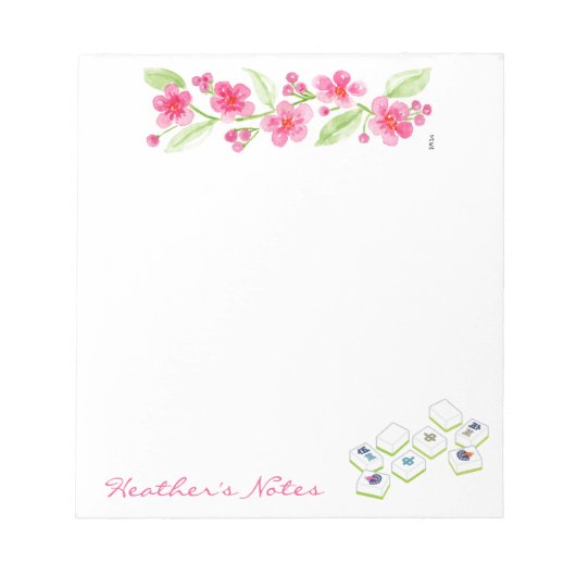 Mahjong Watercolor Flower Blossoms NAME Notizblock (Vorderseite)