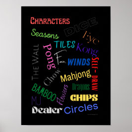 Mahjong Words Poster mit schwarzem Hintergrund