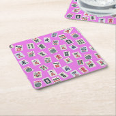MahJongg-Fliesen auf rosa Hintergrund Rechteckiger Pappuntersetzer (angewinkelt)