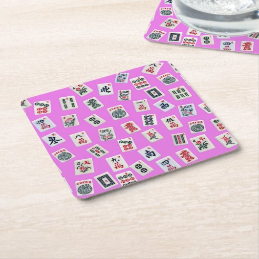 MahJongg-Fliesen auf rosa Hintergrund Rechteckiger Pappuntersetzer (angewinkelt)
