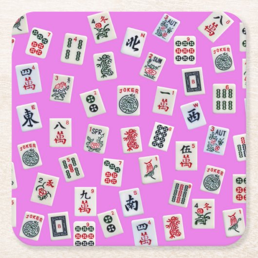 MahJongg-Fliesen auf rosa Hintergrund Rechteckiger Pappuntersetzer (Vorderseite)