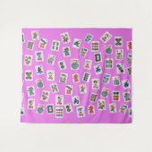 MahJongg-Fliesen auf rosa Hintergrund Wandteppich (Vorderseite (Horizontal))