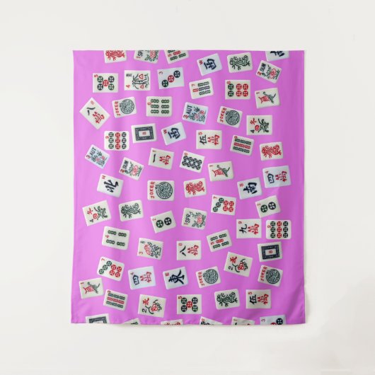 MahJongg-Fliesen auf rosa Hintergrund Wandteppich (Vorderseite)