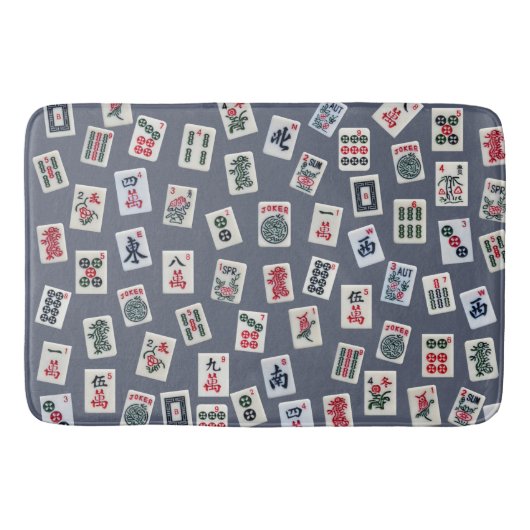 MahJongg Fliesen-Design auf dunkelblau Badematte (Vorderseite)
