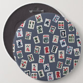 MahJongg Fliesen-Design auf dunkelblau Button (Vorne & Hinten)