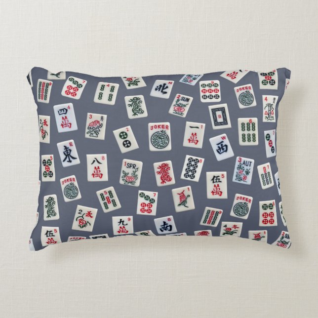 MahJongg Fliesen-Design auf dunkelblau Dekokissen (Vorderseite)