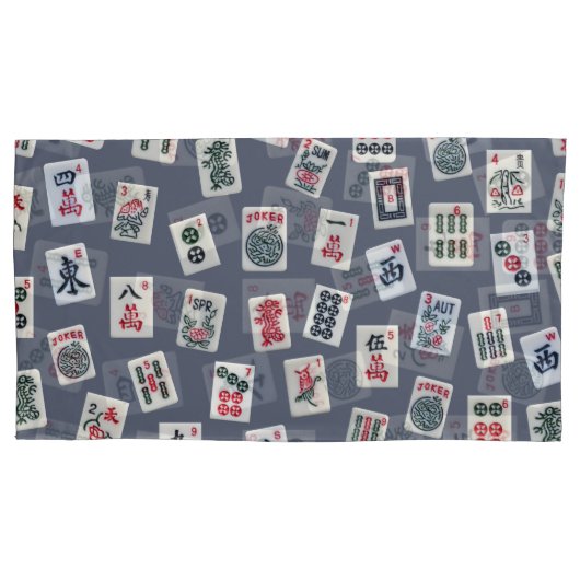 MahJongg Fliesen-Design auf dunkelblau Kissenbezug (Vorderseite-Links)