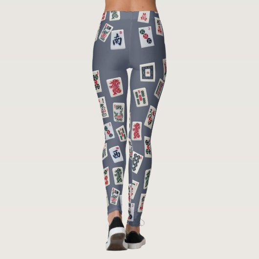 MahJongg Fliesen-Design auf dunkelblau Leggings (Rückseite)