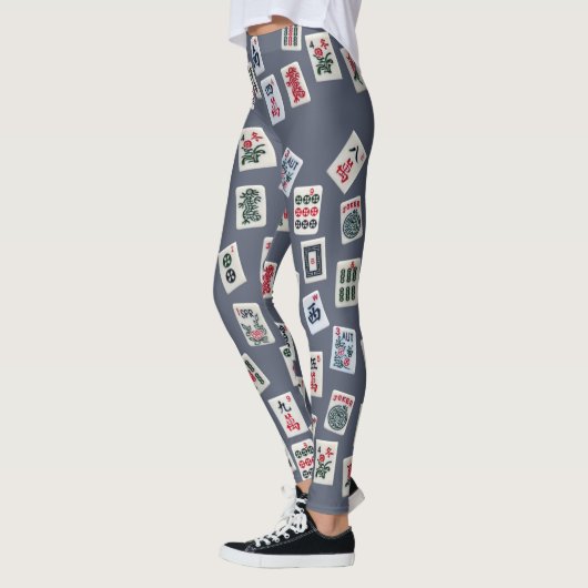 MahJongg Fliesen-Design auf dunkelblau Leggings (Links)