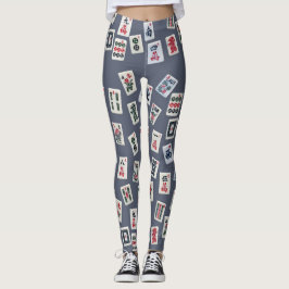 MahJongg Fliesen-Design auf dunkelblau Leggings