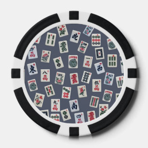 MahJongg-Fliesen-Design auf dunkelblau Pokerchips
