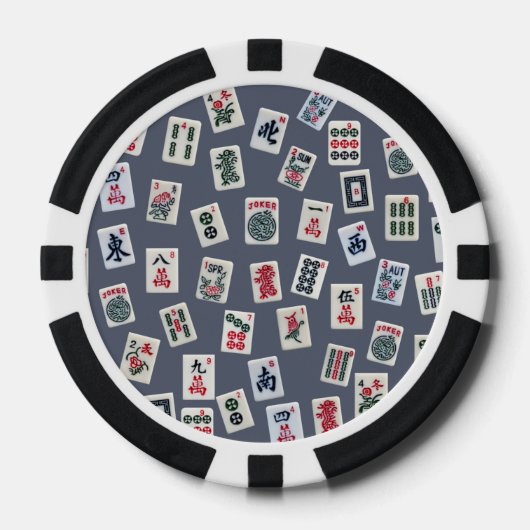 MahJongg-Fliesen-Design auf dunkelblau Pokerchips (Vorderseite)