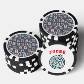 MahJongg-Fliesen-Design auf dunkelblau Pokerchips (Stapel)