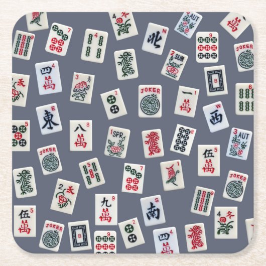 MahJongg Fliesen-Design auf dunkelblau Rechteckiger Pappuntersetzer (Vorderseite)