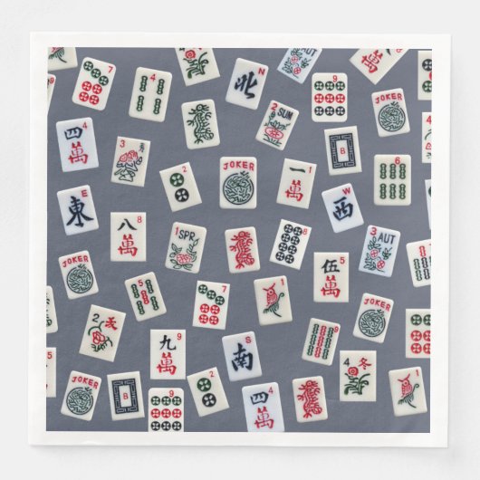 MahJongg Fliesen-Design auf dunkelblau Serviette (Vorderseite)