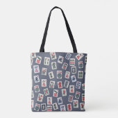 MahJongg Fliesen-Design auf dunkelblau Tasche (Rückseite)