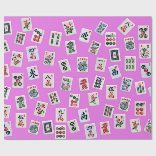 MahJongg Fliesen-Design auf rosa Geschenkpapier (Flach)